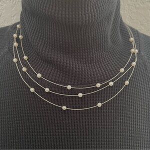 Vintage Multi Strand Floating Pearl Illusion Necklace Freshwater Cultured Pearl